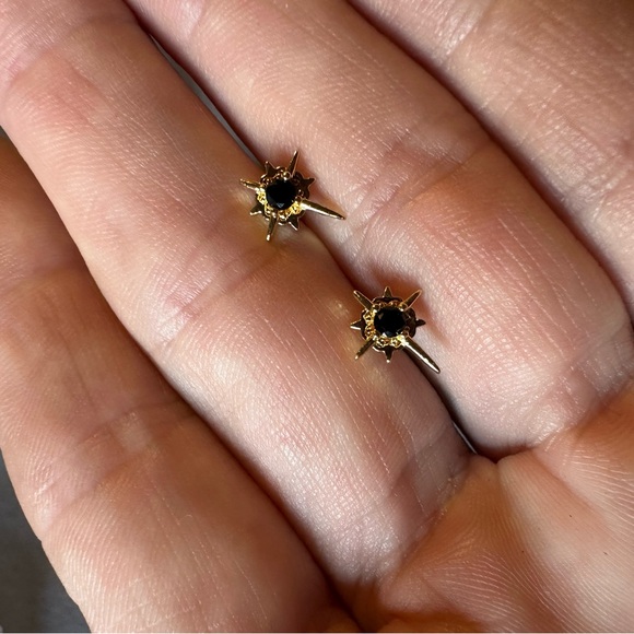 Gold and Black Stud Earrings - Picture 1 of 4